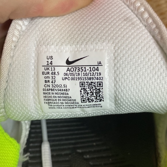 Nike Wildcard HC Volt Air Max White/Lime/Black Marathon Running Shoe Size 14 - Picture 9 of 11